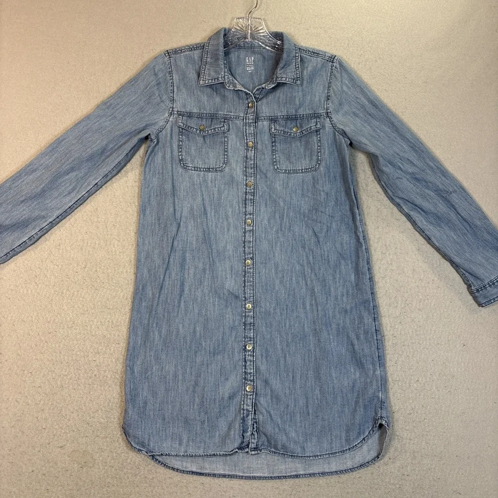 GAP Kids Denim Jean Shirt Dress Long Sleeve Button Front Pockets Blue Size XXL